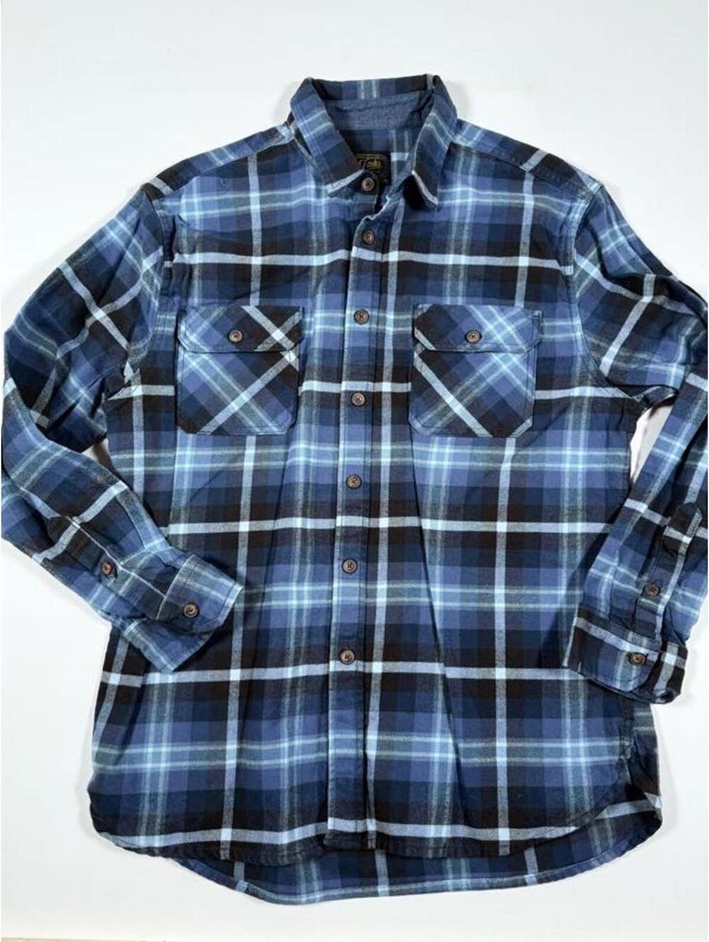 JACHS Men's Blue and Black Plaid Cotton Flannel Shirt LARGE